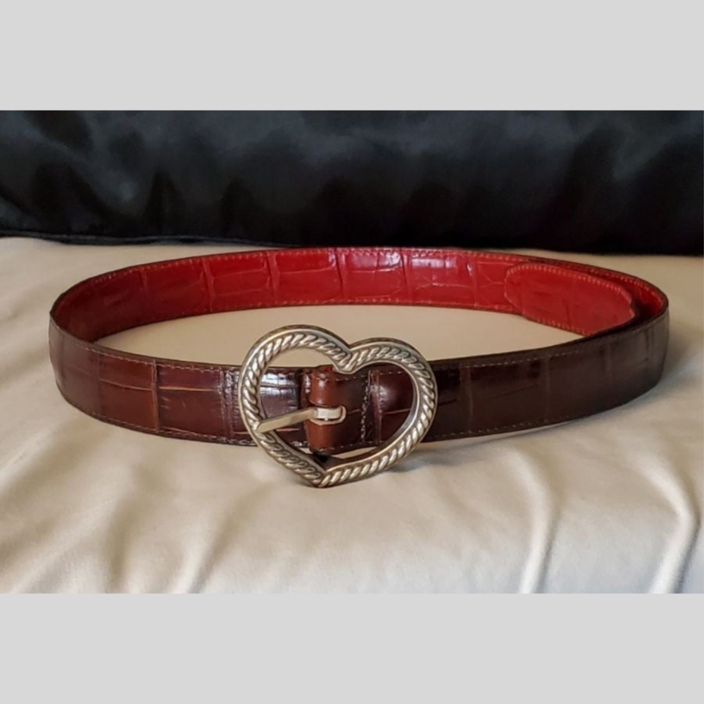 Brighton faux croc embossed leather belt with heart buckle for women